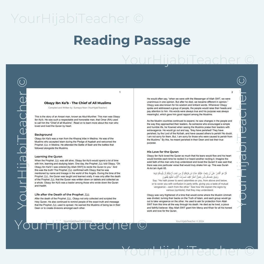 High School Reading Comprehension and Writing Prompt - Obayy Ibn Ka'b