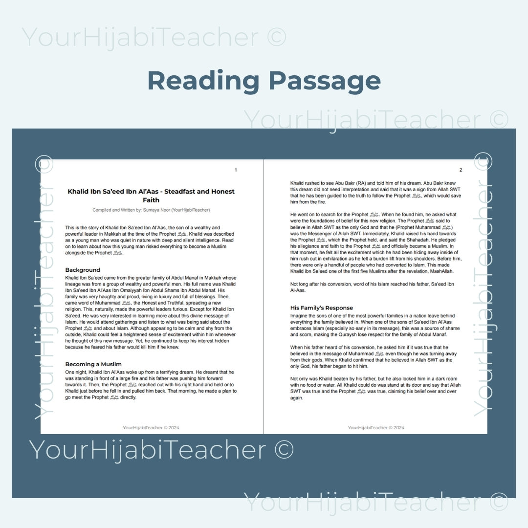 High School Reading Comprehension and Writing Prompt - Khalid Ibn Sa'eed
