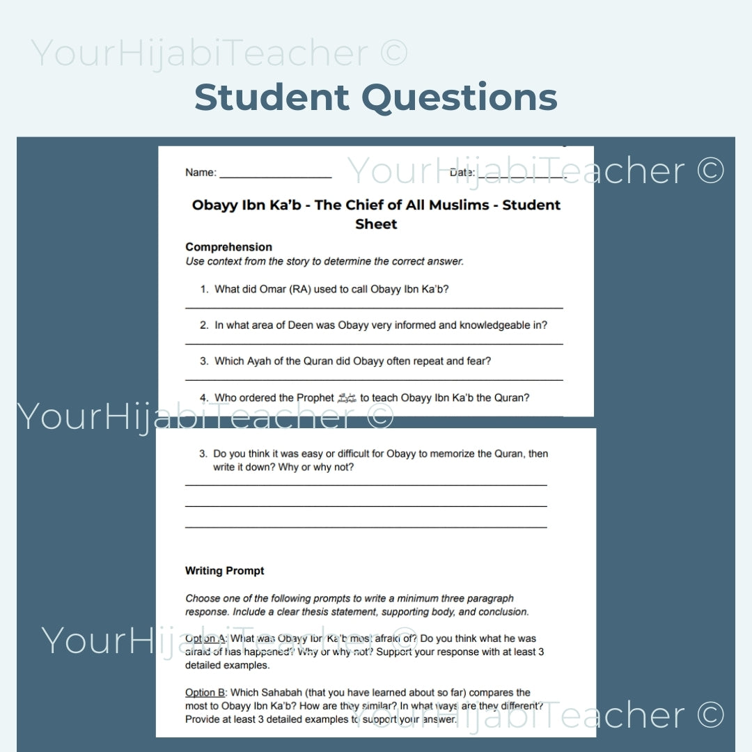 High School Reading Comprehension and Writing Prompt - Obayy Ibn Ka'b