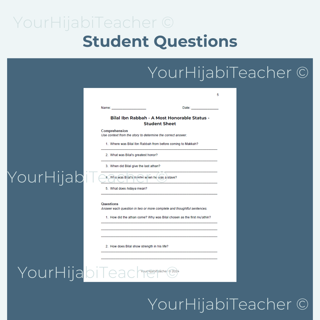 High School Reading Comprehension and Writing Prompt - Bilal Ibn Rabbah