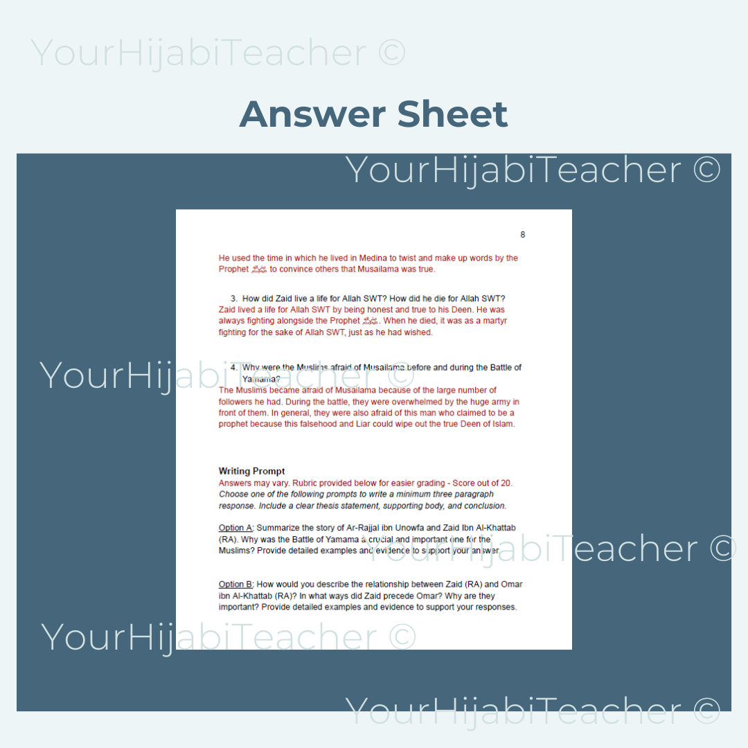 High School Reading Comprehension and Writing Prompt - Zaid Ibn Al Khattab