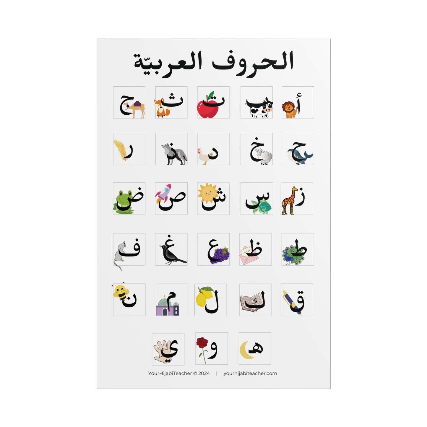 Arabic Alphabet with Pictures - Glossy - Matte - Choose Your Size