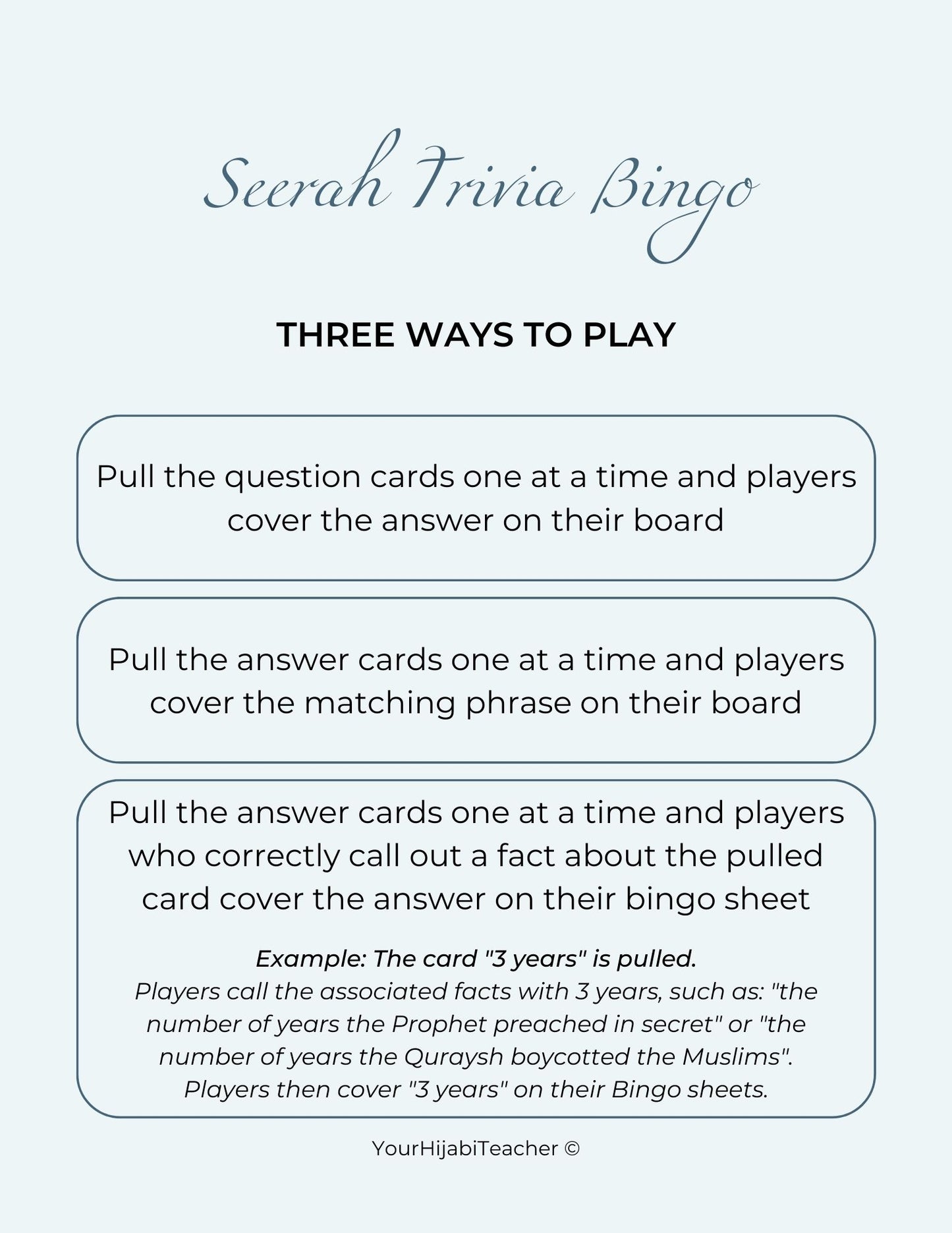 Seerah Trivia Bingo - With Flashcards