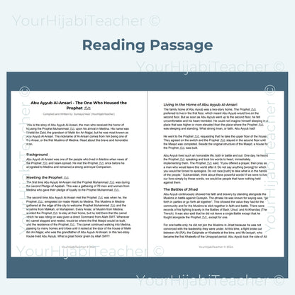 High School Reading Comprehension and Writing Prompt - Abu Ayyub Al Ansari