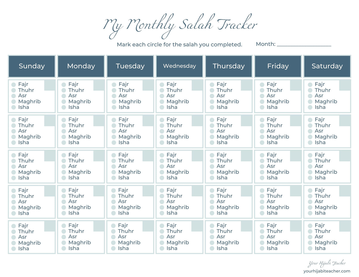 Weekly and Monthly Salah Tracker