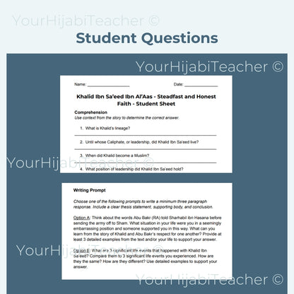 High School Reading Comprehension and Writing Prompt - Khalid Ibn Sa'eed