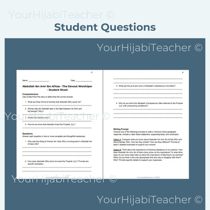 High School Reading Comprehension and Writing Prompt-Abdullah Ibn Amr Ibn Al'Aas