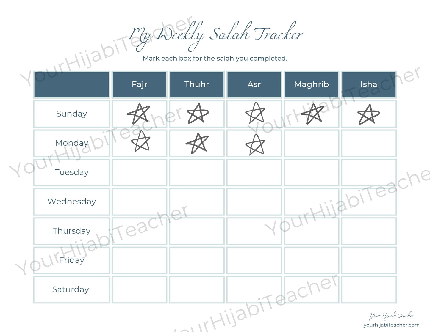 Weekly and Monthly Salah Tracker