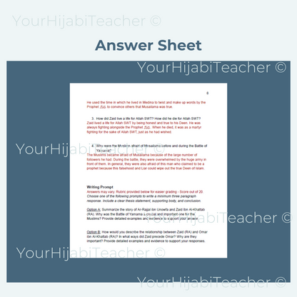 High School Reading Comprehension and Writing Prompt - Zaid Ibn Al Khattab