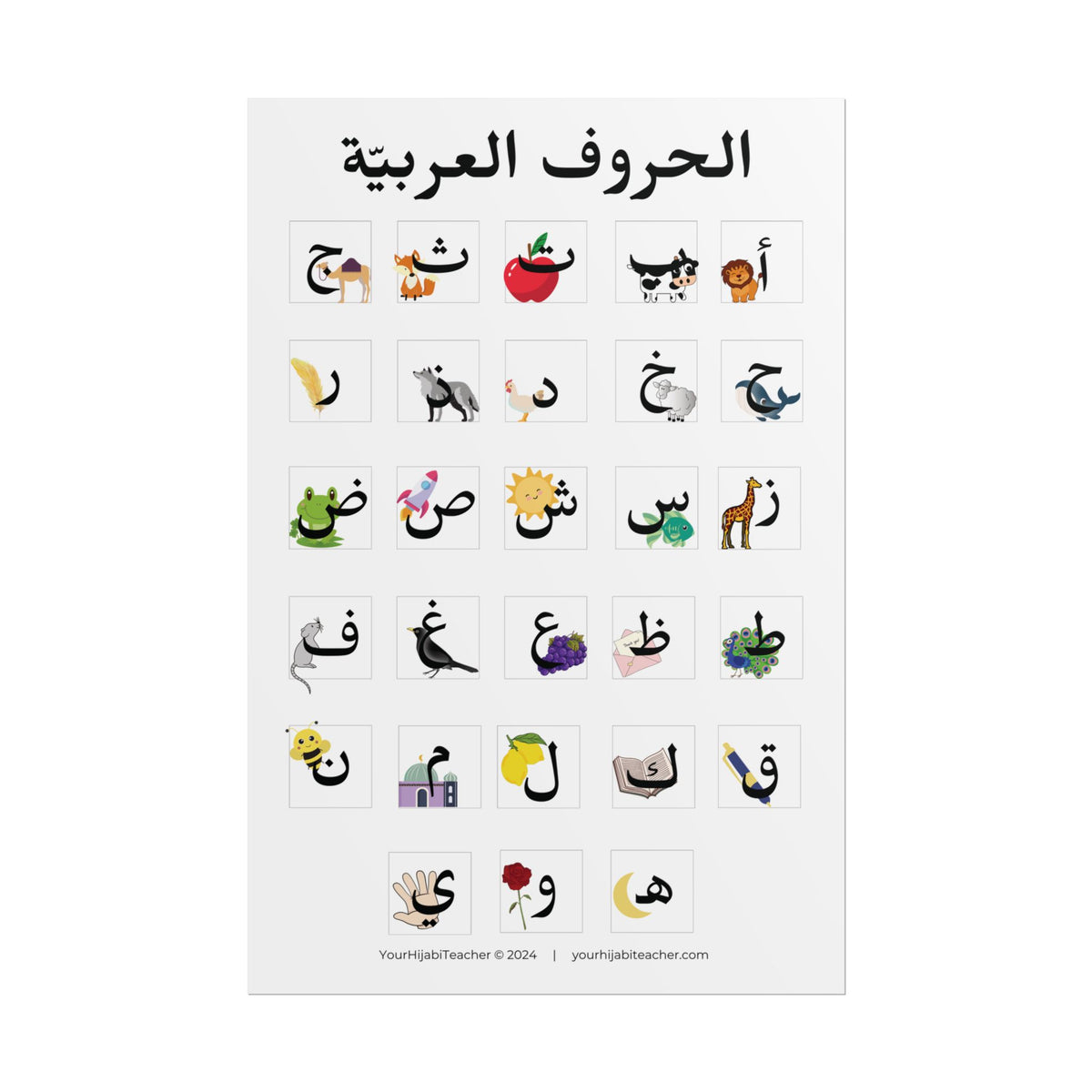Arabic Alphabet with Pictures - Glossy - Matte - Choose Your Size