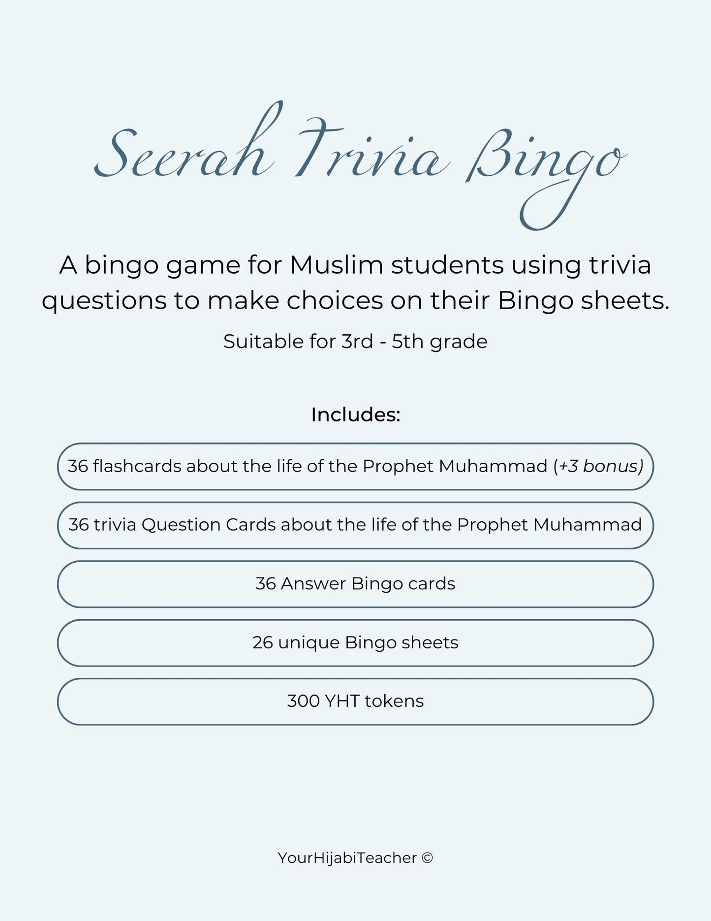 Seerah Trivia Bingo - With Flashcards