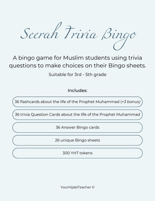 Seerah Trivia Bingo - With Flashcards