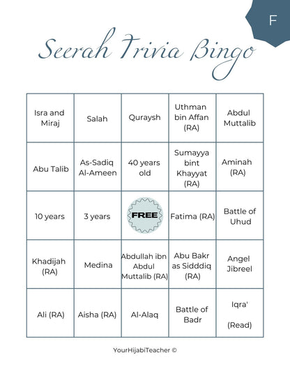 Seerah Trivia Bingo - With Flashcards