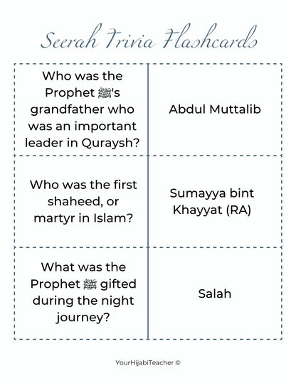 Seerah Trivia Bingo - With Flashcards